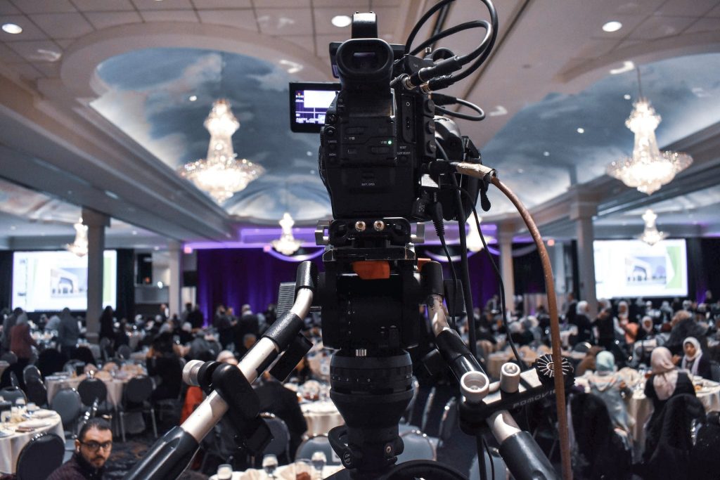 camera recording a webcasting event